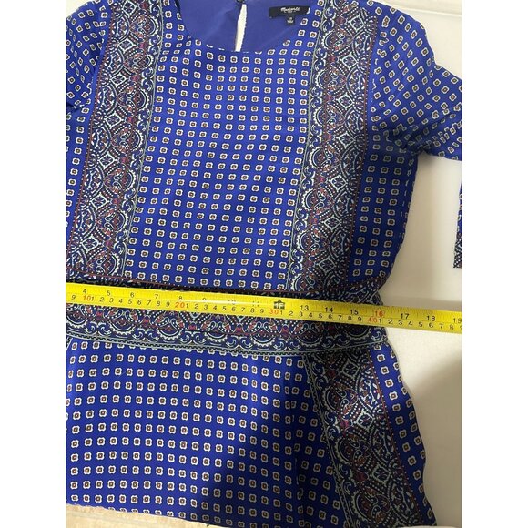 Vintage-Inspired Blue Silk Dress With Paisley &Geometric Print 3/4 Sleeves Sz XS - Picture 15 of 16